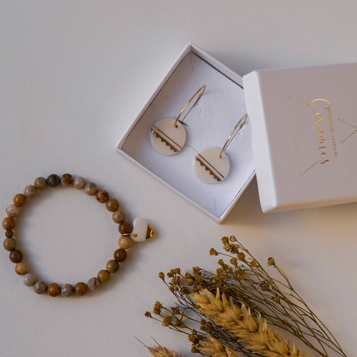 Créoles Inka en Porcelaine Blanche et Or