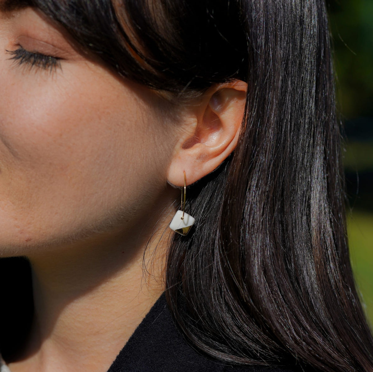 Créoles Carrés en Porcelaine Blanche et Or