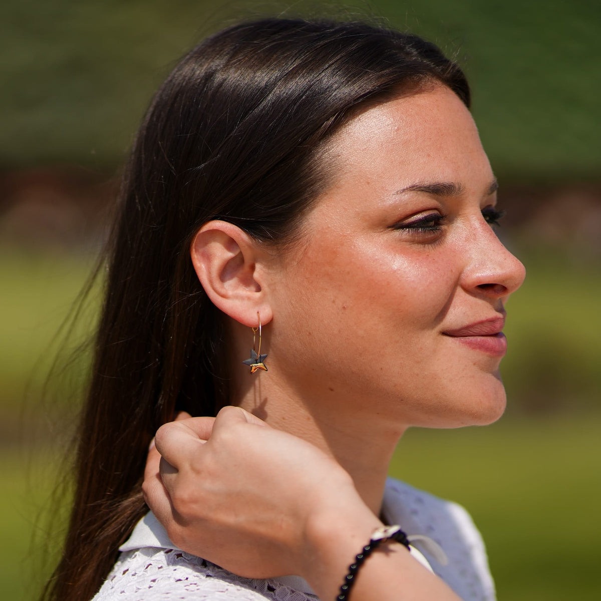 Créoles Etoiles en Porcelaine Noire et Or