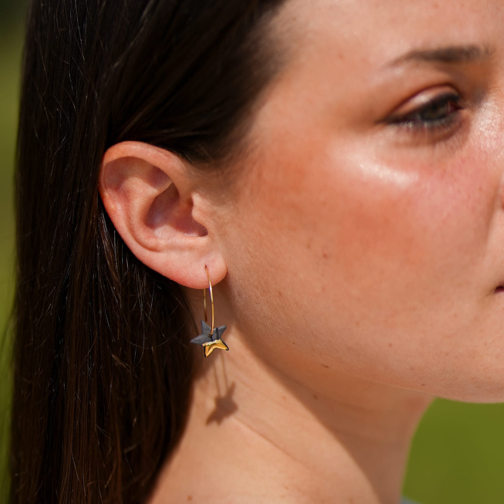 Créoles Etoiles en Porcelaine Noire et Or