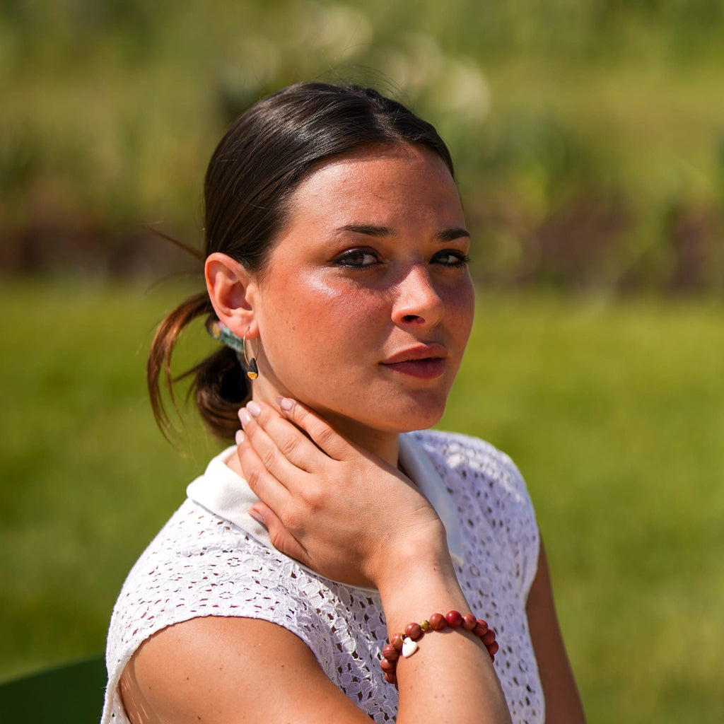 Créoles Gouttes en Porcelaine Noire et Or