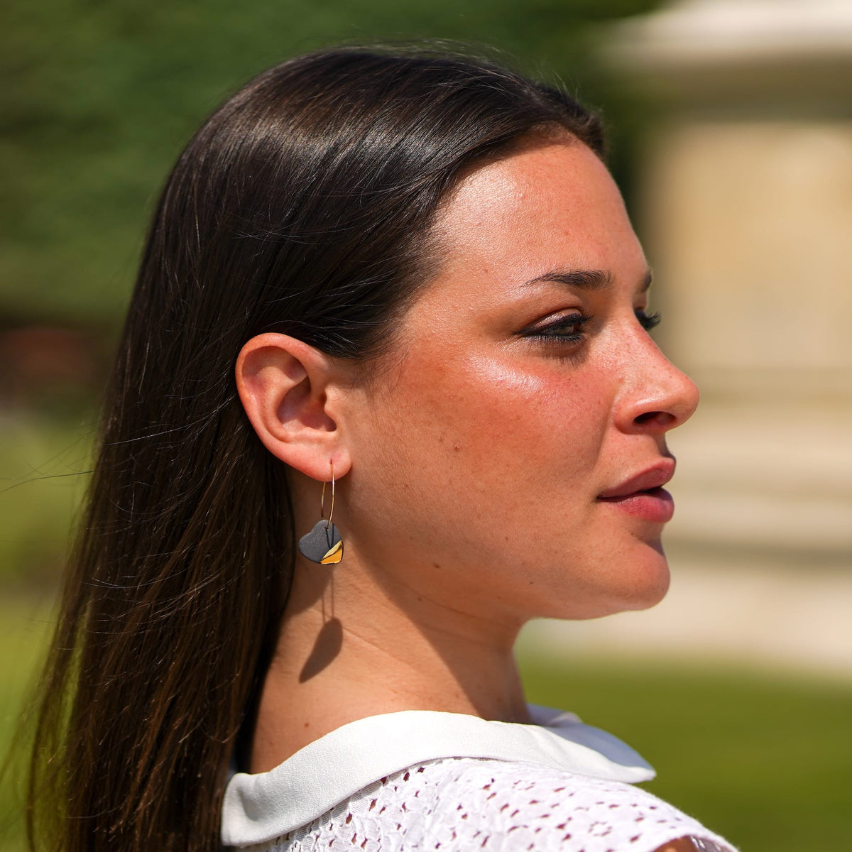 Créoles Grands Coeurs en Porcelaine Noire et Or