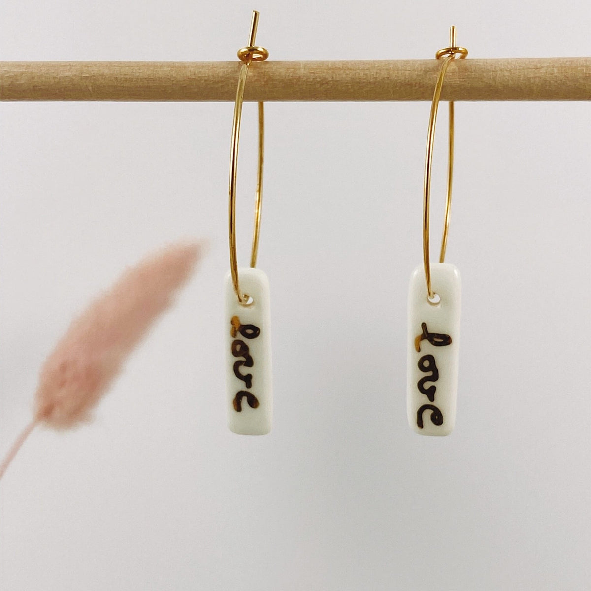 Créoles Lingots Love en Porcelaine Blanche et Or