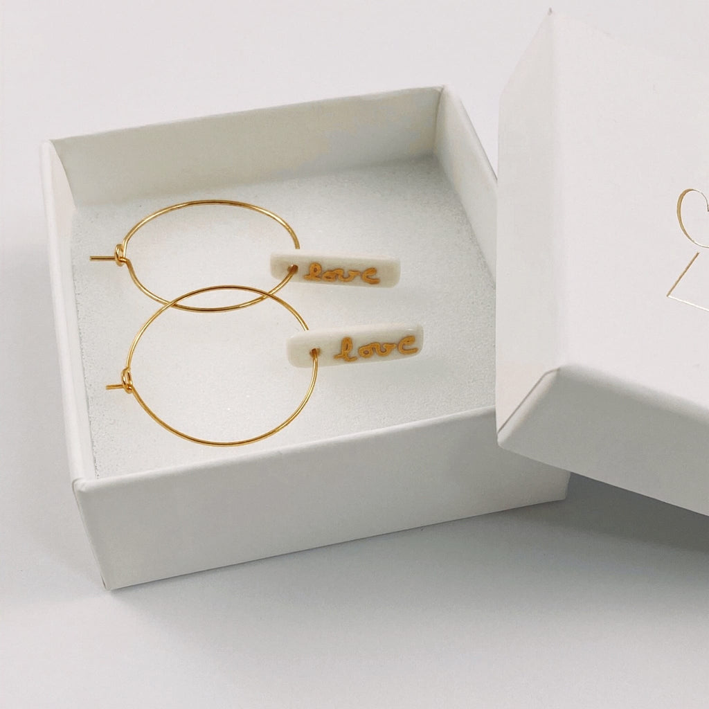 Créoles Lingots Love en Porcelaine Blanche et Or