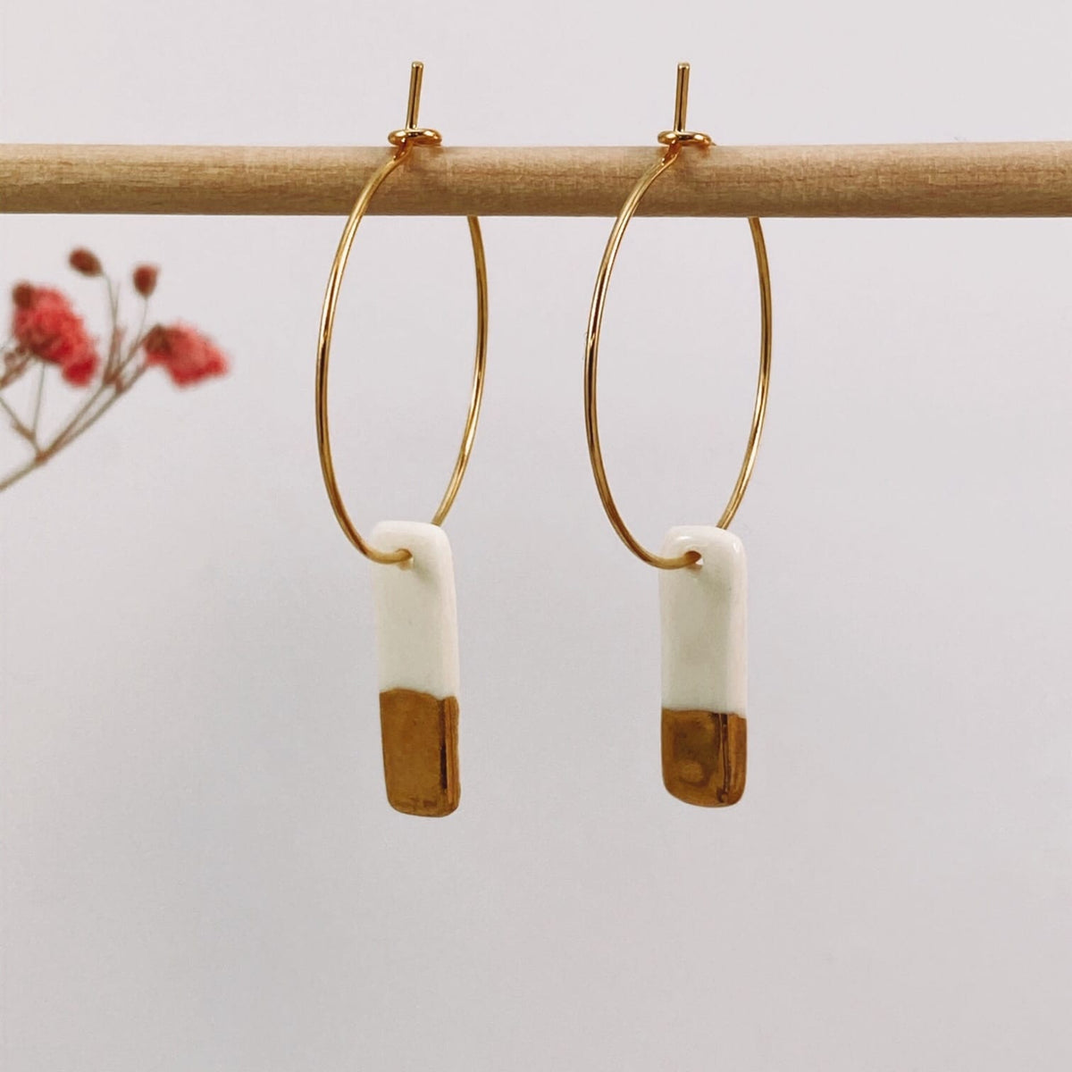 Créoles Lingots en Porcelaine Blanche et Or