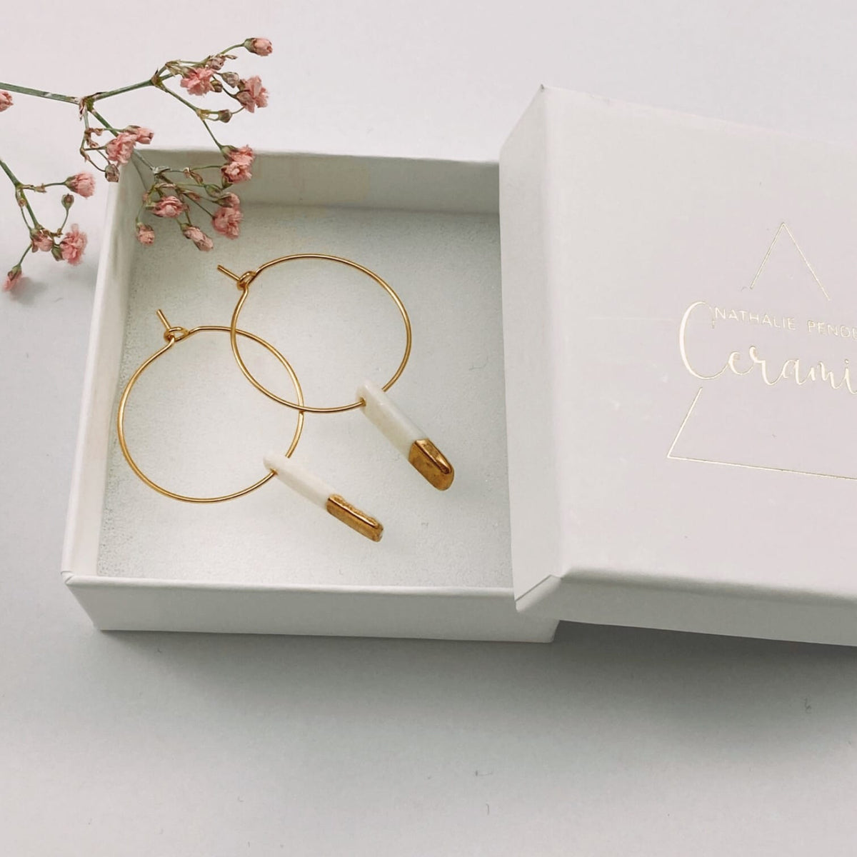 Créoles Lingots en Porcelaine Blanche et Or