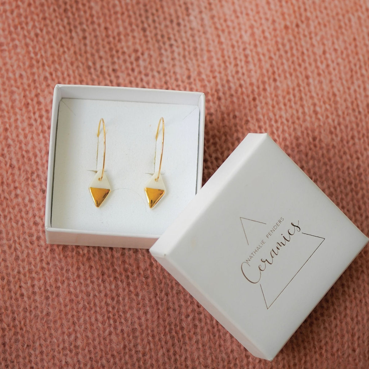 Créoles Losange en Porcelaine Blanche et Or