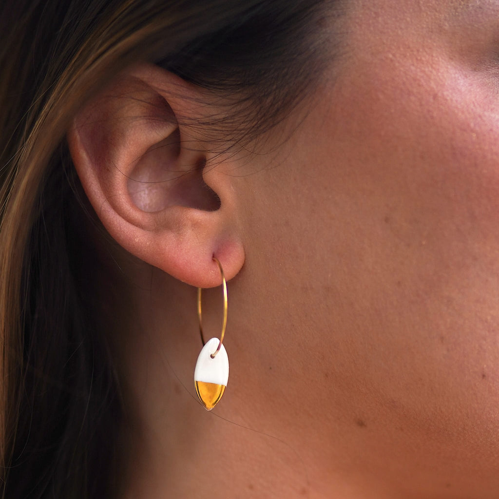 Créoles Ovales en Porcelaine Blanche et Or