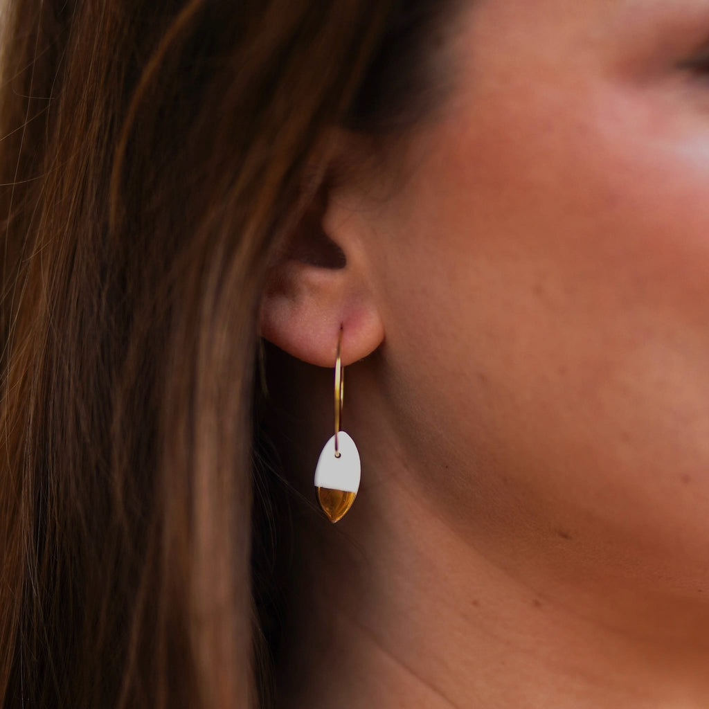 Créoles Ovales en Porcelaine Blanche et Or