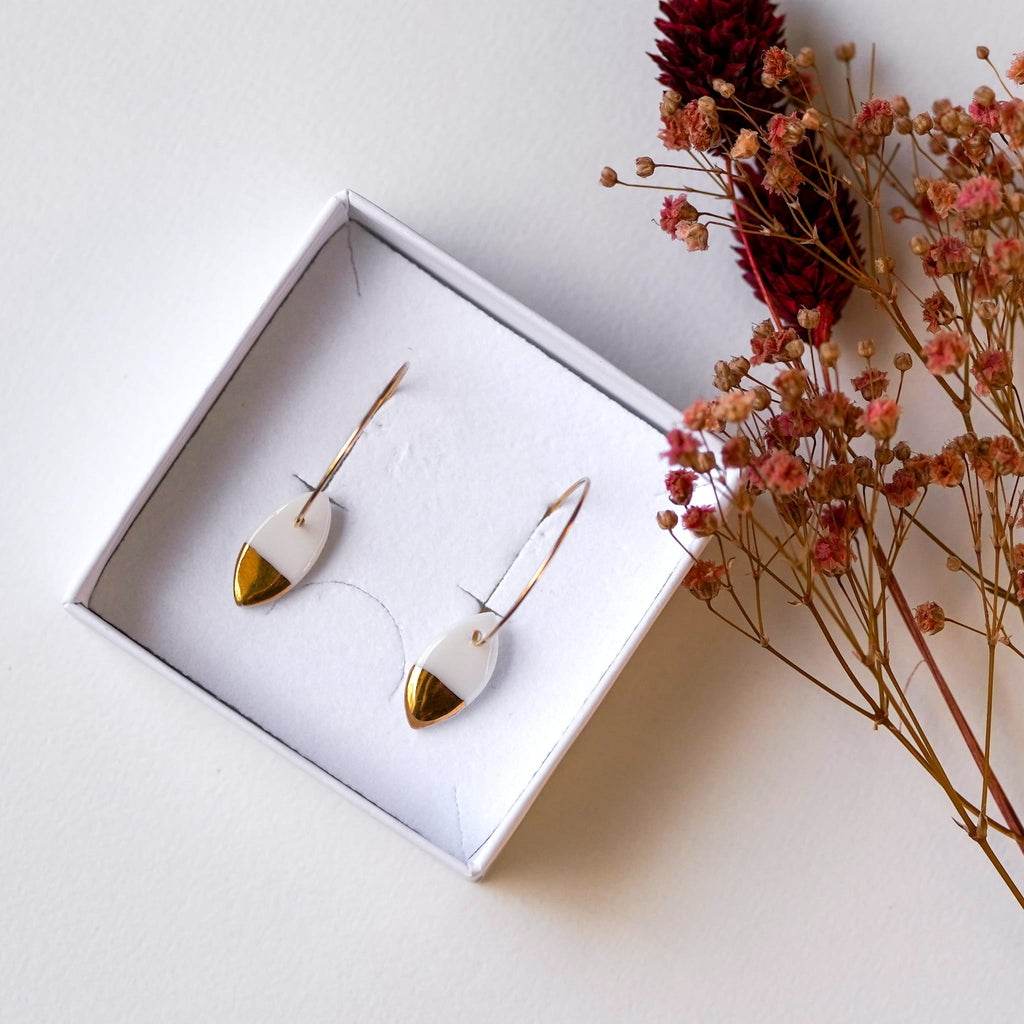 Créoles Ovales en Porcelaine Blanche et Or