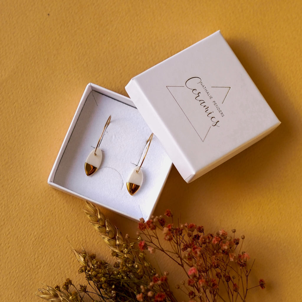 Créoles Ovales en Porcelaine Blanche et Or