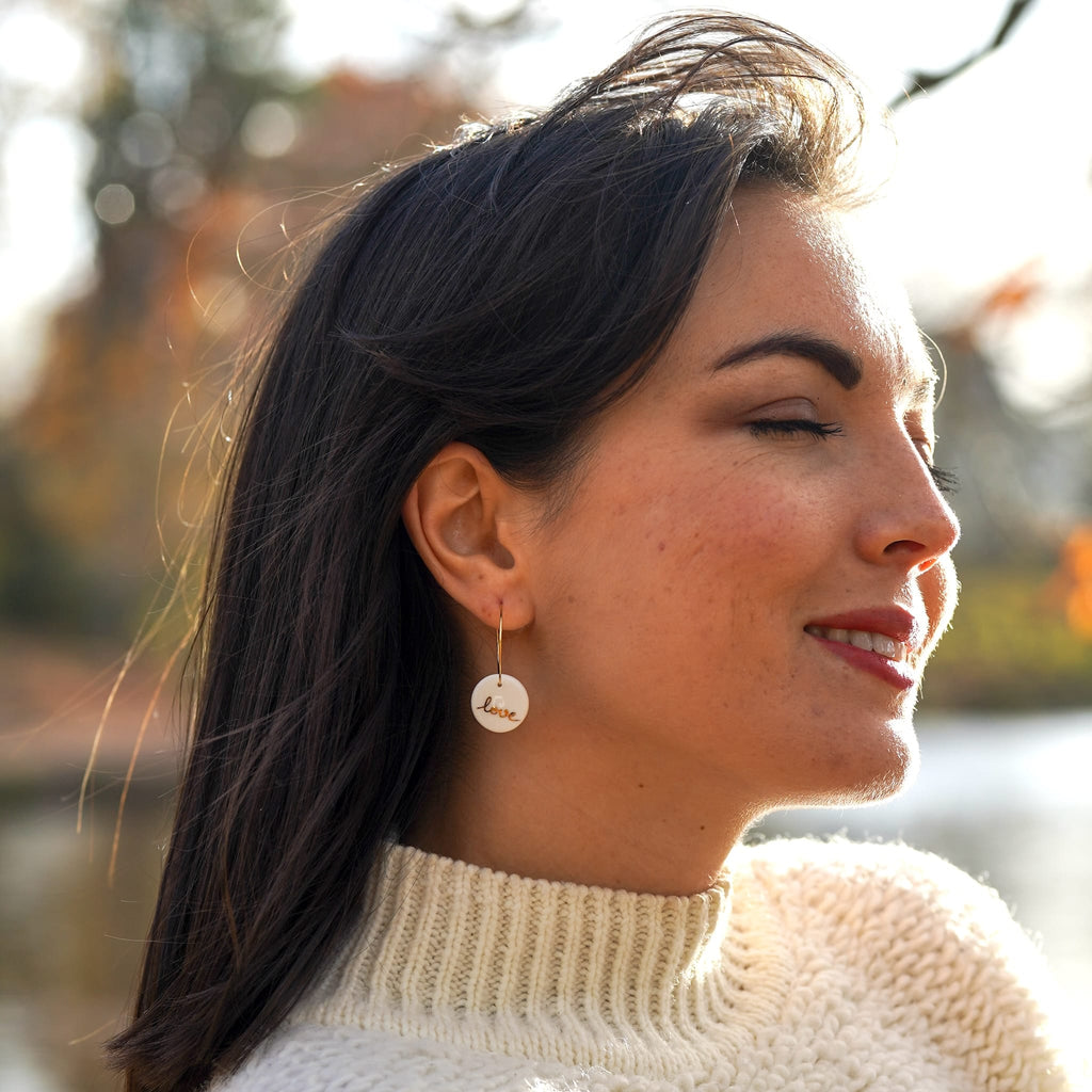 Créoles Love en Porcelaine Blanche et Or