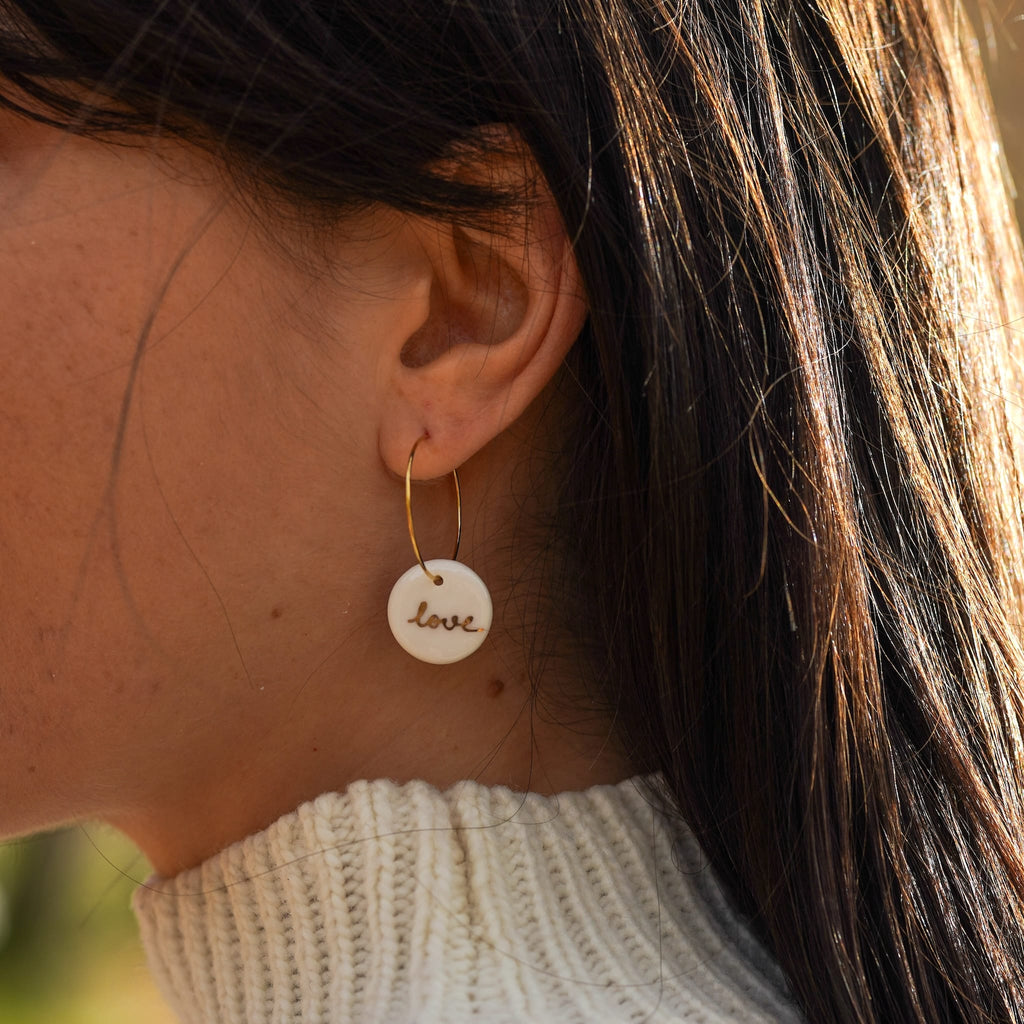 Créoles Love en Porcelaine Blanche et Or