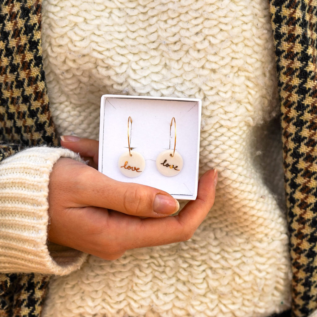 Créoles Love en Porcelaine Blanche et Or