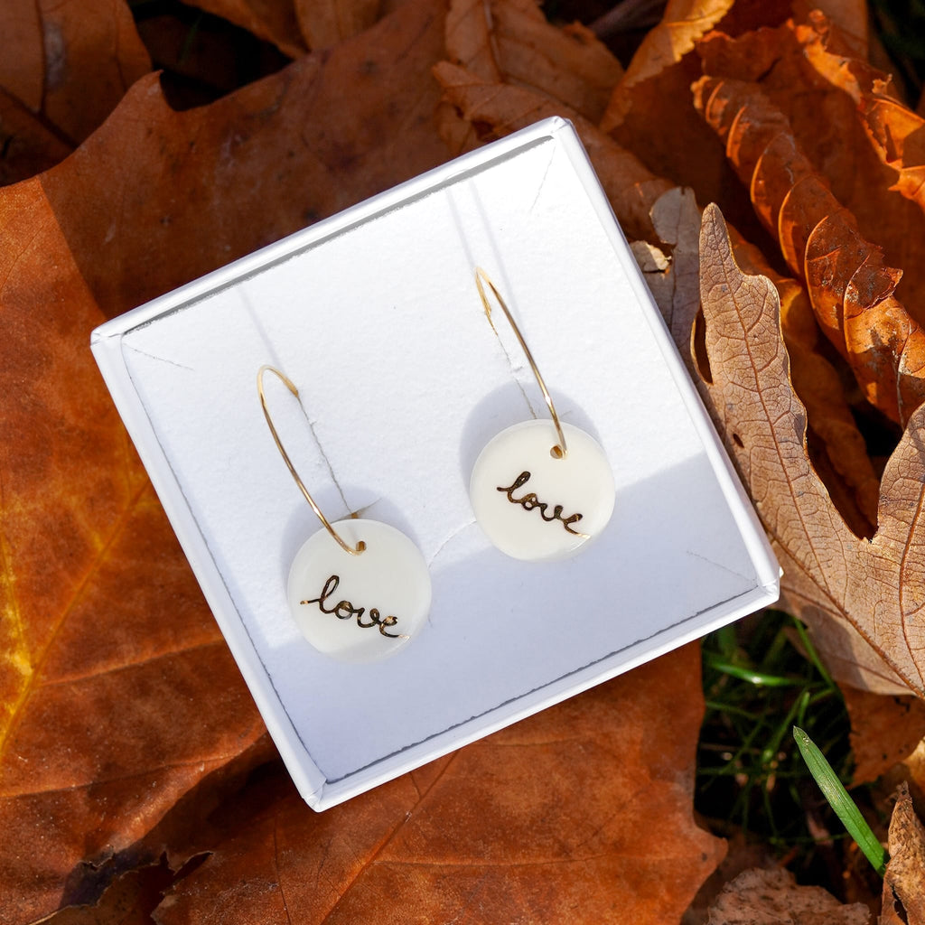 Créoles Love en Porcelaine Blanche et Or