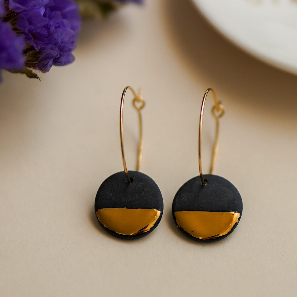 Créoles Eclipse en Porcelaine Noire et Or