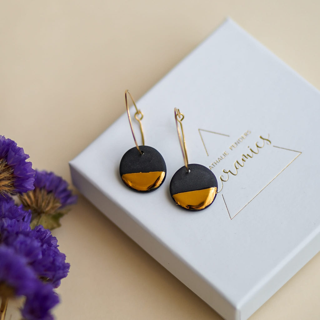 Créoles Eclipse en Porcelaine Noire et Or