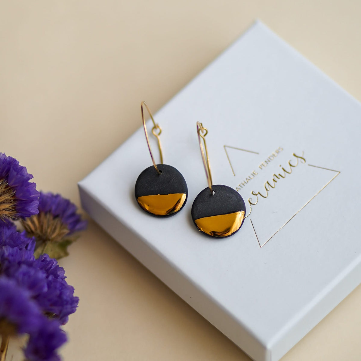 Créoles Eclipse en Porcelaine Noire et Or