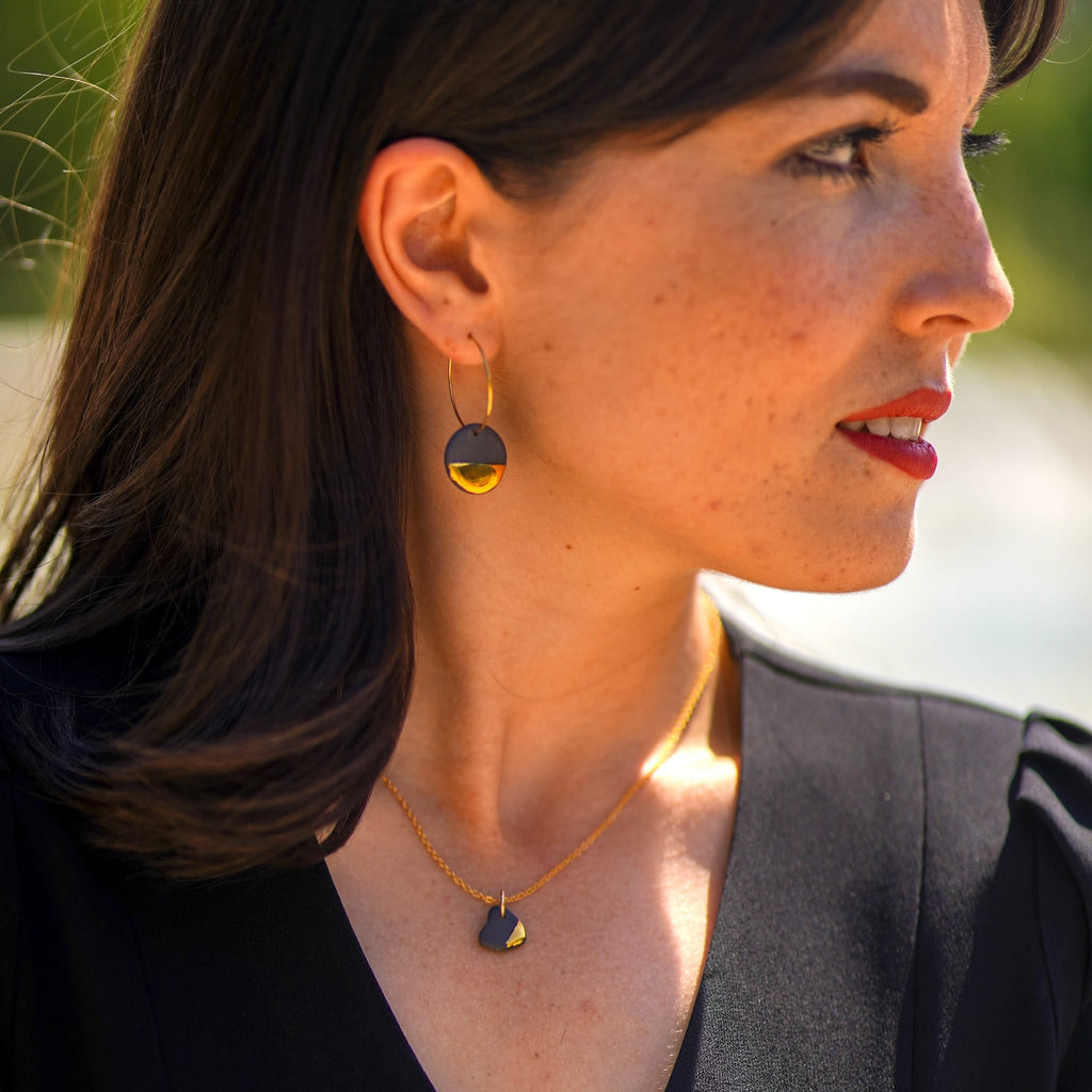 Créoles Eclipse en Porcelaine Noire et Or