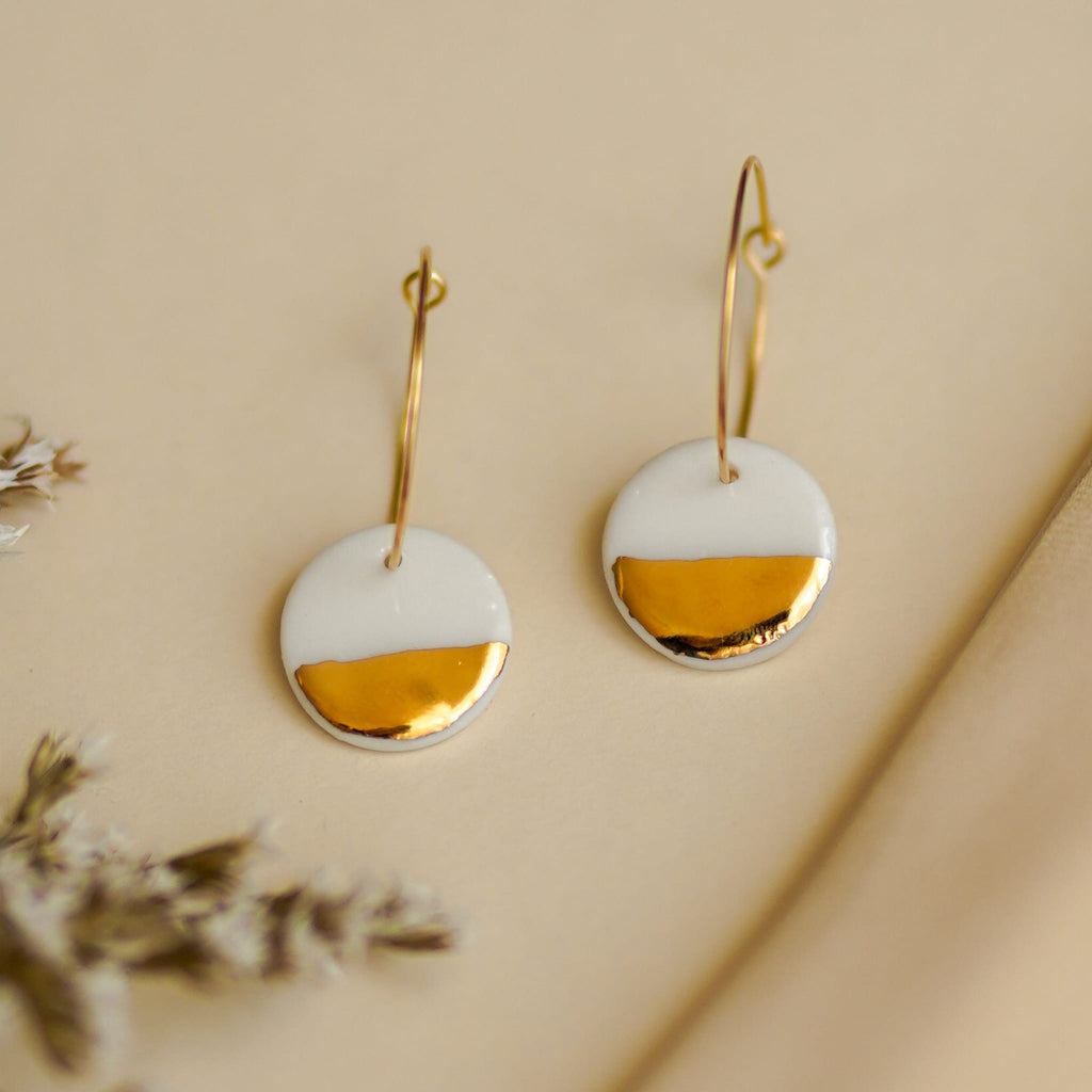 bijou boucles d’oreilles créoles rondes en porcelaine et or