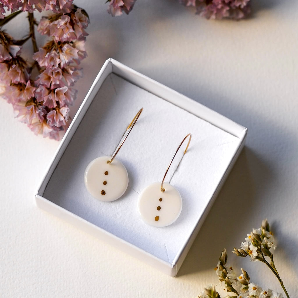 Créoles 3 Points Or en Porcelaine Blanche