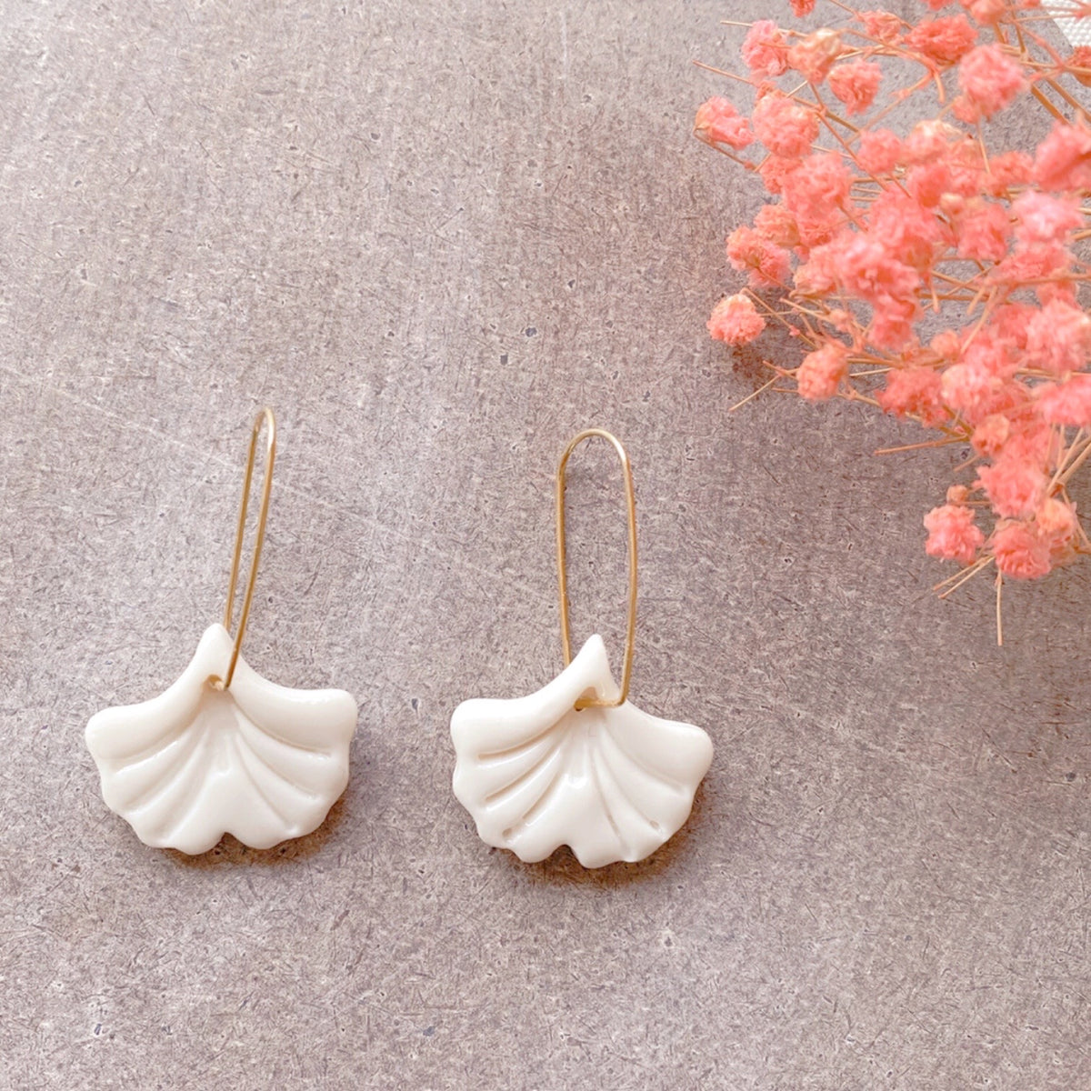Dormeuses Ginkgo en Porcelaine Blanche