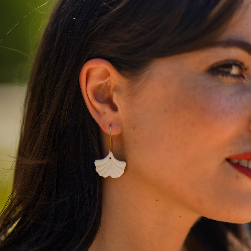 Dormeuses Ginkgo en Porcelaine Blanche