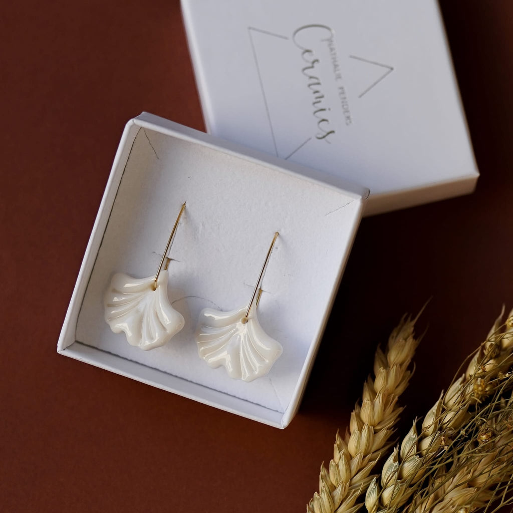 Dormeuses Ginkgo en Porcelaine Blanche