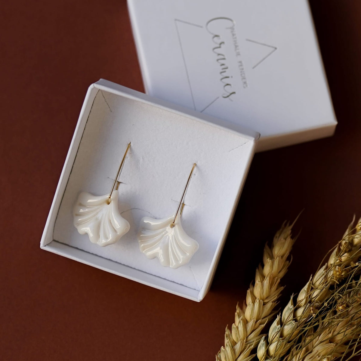Dormeuses Ginkgo en Porcelaine Blanche