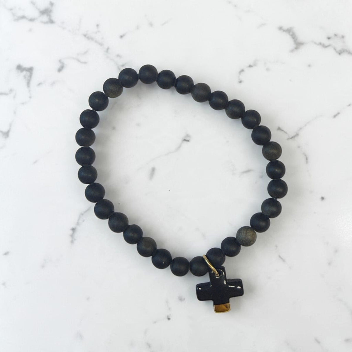 Bracelet homme en obsidienne dorée mate et porcelaine