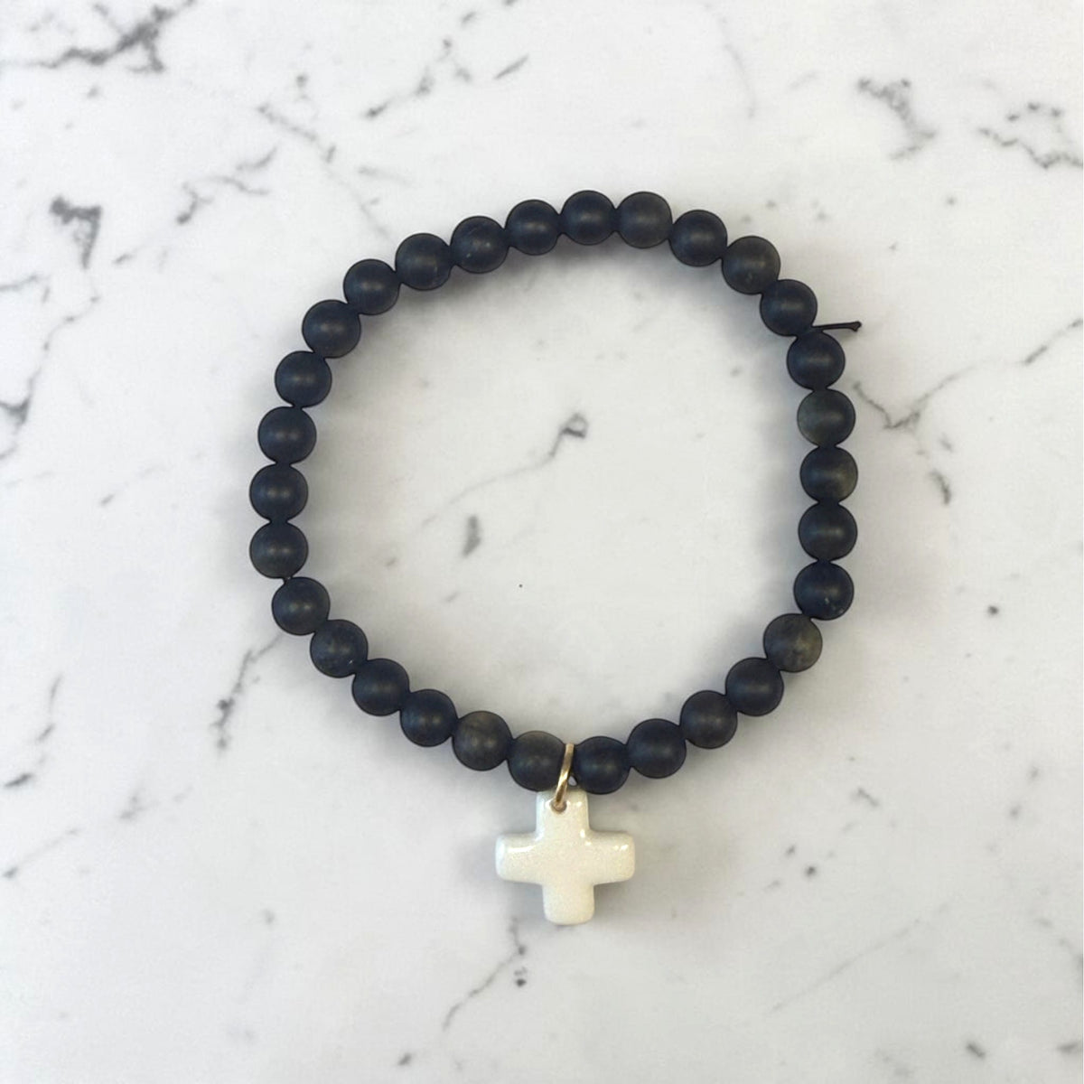Bracelet homme en obsidienne dorée mate et porcelaine
