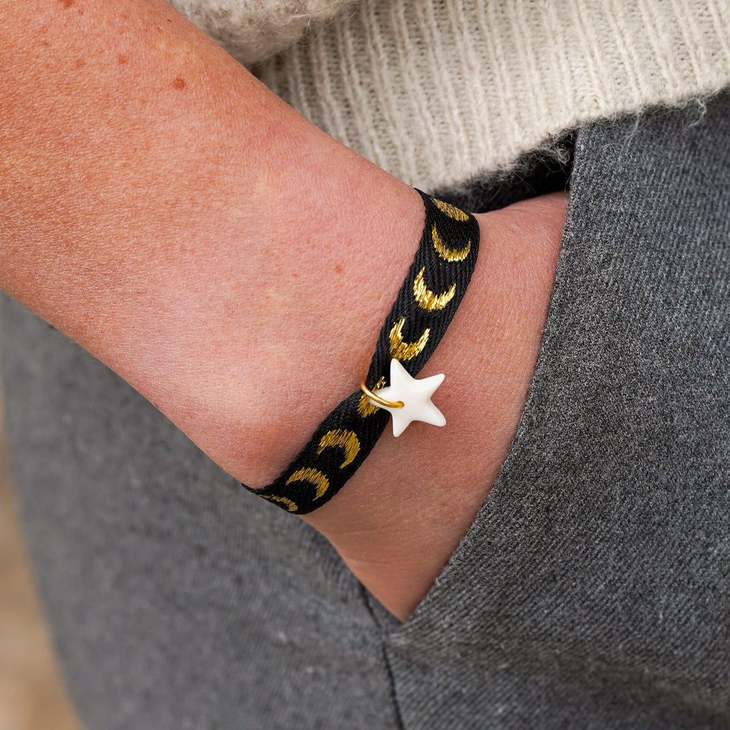 Bracelet ruban céleste et pendentif en porcelaine – ajustable