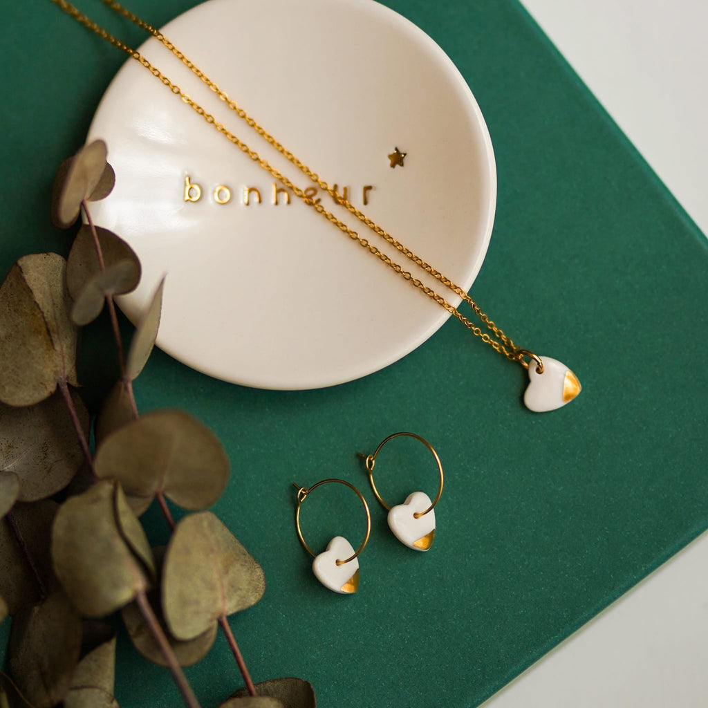 Collier petit coeur en porcelaine et or