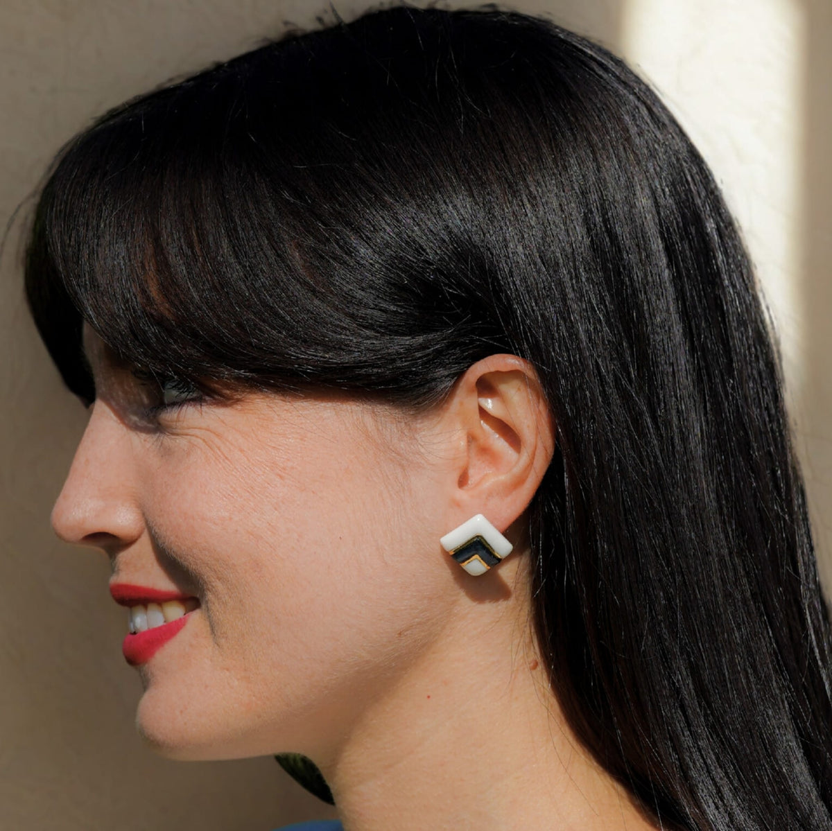 Puces Double Carré Noir – Porcelaine et or