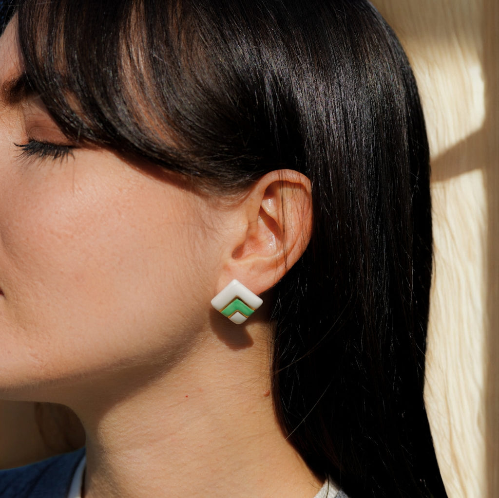 Puces Double Carré Vert – Porcelaine et or