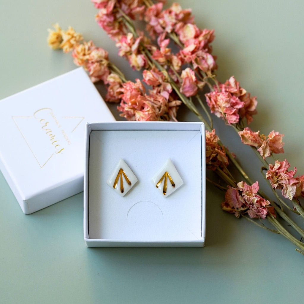 Puces Astra Losange – Porcelaine et or