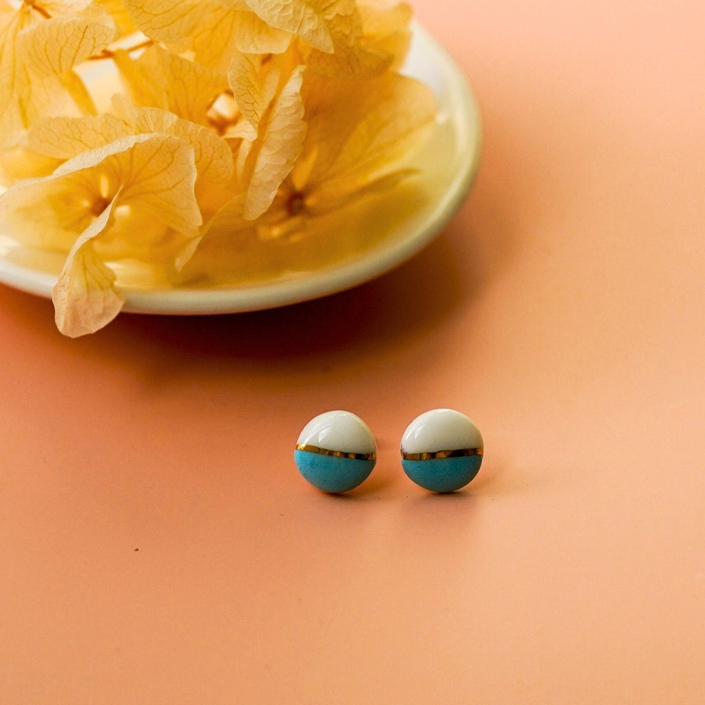 Puces Mini Soleil  Bleu – Porcelaine et or