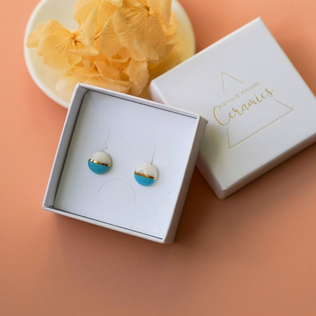 Puces Mini Soleil  Bleu – Porcelaine et or