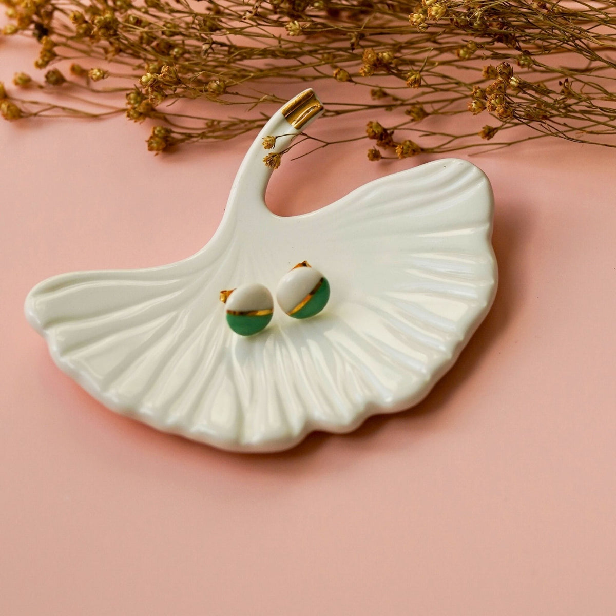 Puces Mini Soleil Vert – Porcelaine et or