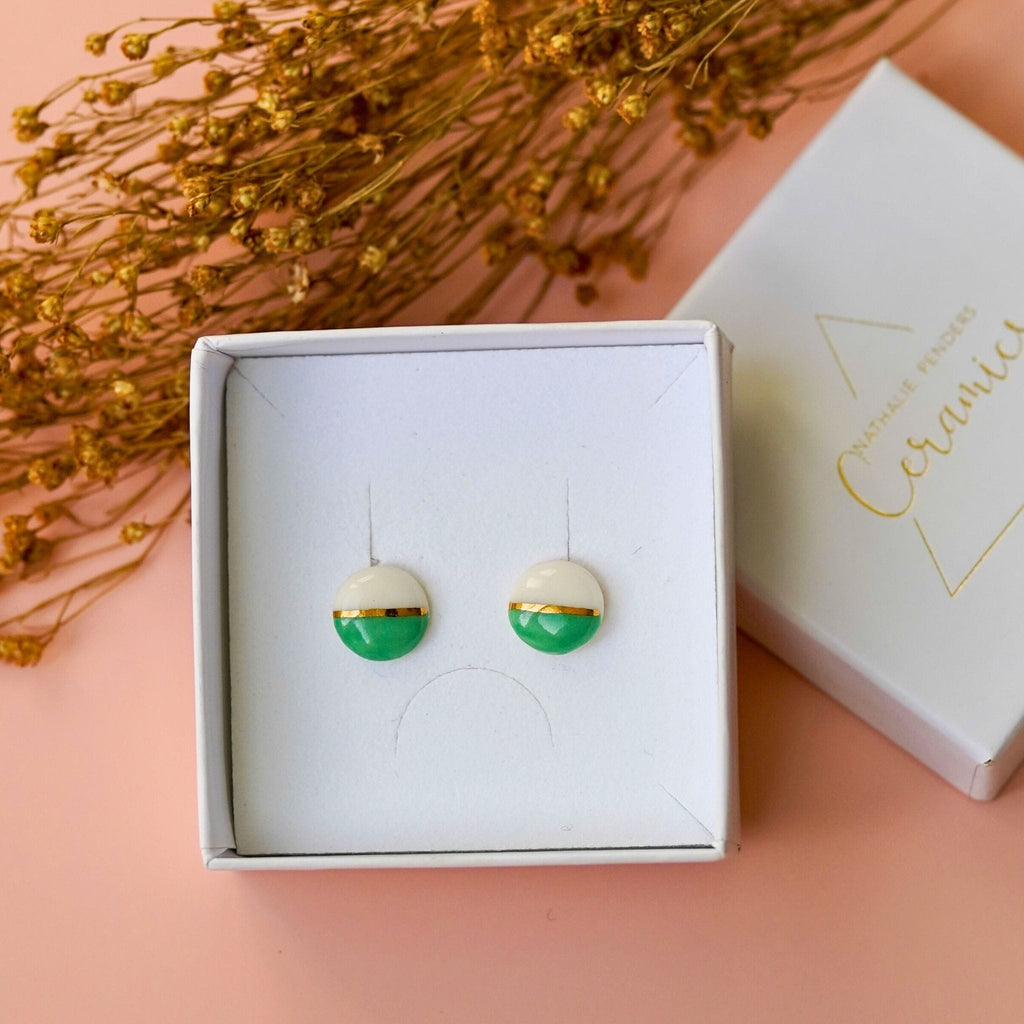 Puces Mini Soleil Vert – Porcelaine et or