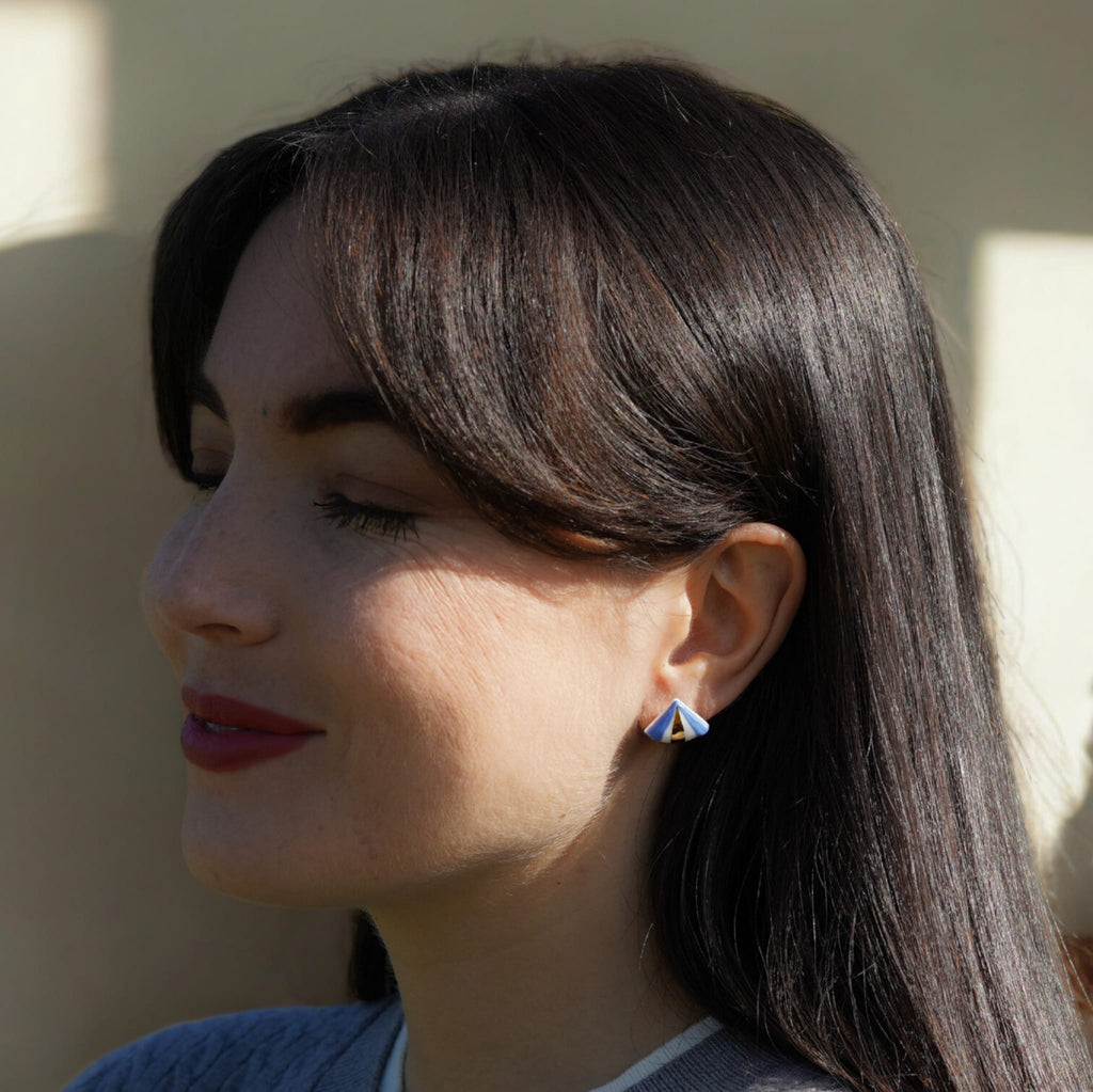 Puces Origami Bleu – Porcelaine et or