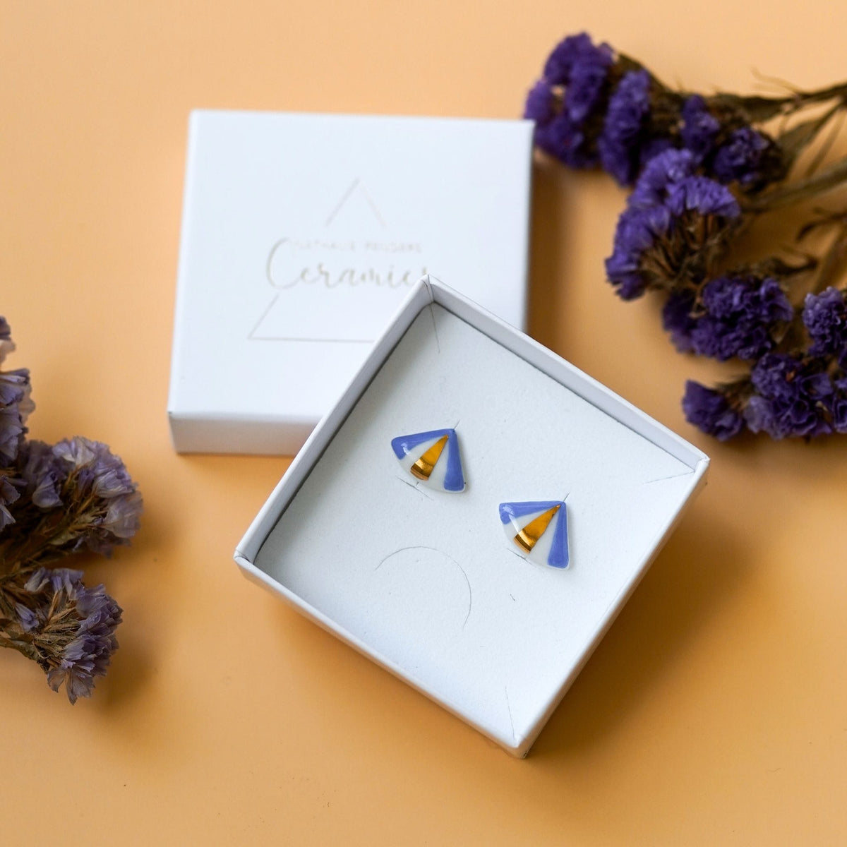 Puces Origami Bleu – Porcelaine et or