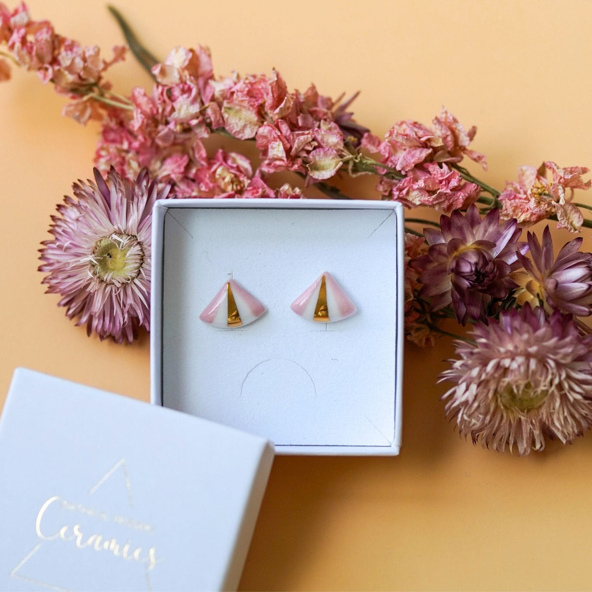 Puces Origami Rose – Porcelaine et or